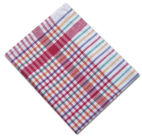 100% Cotton Colour Check Tea Towel - Multi Red - Pack of 10 - quick-cleaning-supplies