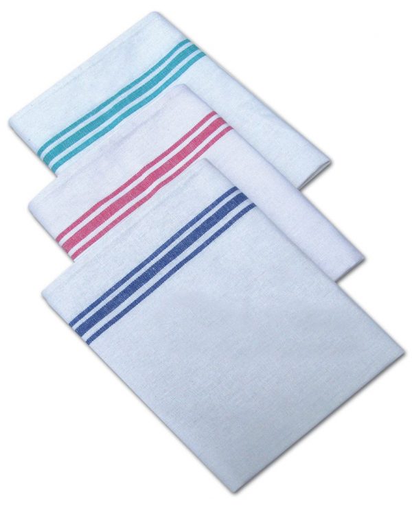 Cotton White With Coloured Stripe Tea Towel Pack of 10 - quick-cleaning-supplies