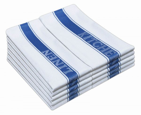 100% Cotton Kitchen Linen- White With Blue - Pack of 6 - quick-cleaning-supplies