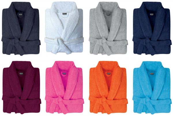 Mens & Womens 100% Cotton Terry Towelling Shawl Collar Bath Robe Dressing Gown. - quick-cleaning-supplies